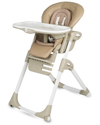 4 Baby AB-100 Formula Deri Emniyet Kemeri 15 kg Kapasiteli Tekerlekli Tepsili Katlanır Portatif Mama Sandalyesi Kahverengi