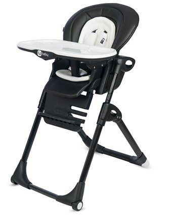 4 Baby AB-100 Formula Deri Emniyet Kemeri 15 kg Kapasiteli Tekerlekli Tepsili Katlanır Portatif Mama Sandalyesi Siyah