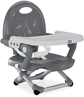 Chicco Booster Seat Pocket Snack Plastik Emniyet Kemeri 15 kg Kapasiteli Tepsili Katlanır Portatif Mama Sandalyesi Gri