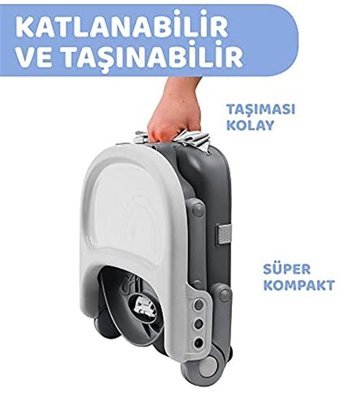 Chicco Booster Seat Pocket Snack Plastik Emniyet Kemeri 15 kg Kapasiteli Tepsili Katlanır Portatif Mama Sandalyesi Gri