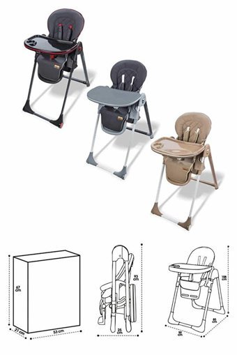 Baby Care BC-515 Multiflex Plastik Emniyet Kemeri 15 kg Kapasiteli Tekerlekli Tepsili Katlanır Portatif Mama Sandalyesi Gri