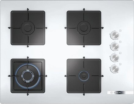 Bosch POH7C2O12O Beyaz Cam 4 Gözlü Wok Gözlü Doğalgazlı Ankastre Ocak