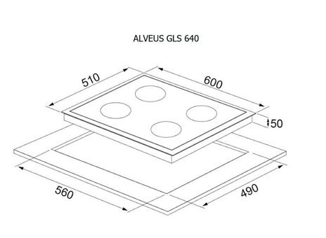 Alveus GLS 640 BL Siyah Cam 4 Gözlü Gazlı Ankastre Ocak