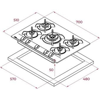 Teka GBC 75030 KBC BK Emaye 5 Gözlü Wok Gözlü Doğalgazlı Ankastre Siyah Ocak