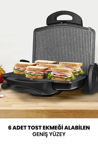 Goldmaster IN-7464 2 Dilim Granit Çıkarılabilir Plaka 1750 W Izgara Siyah Tost Makinesi