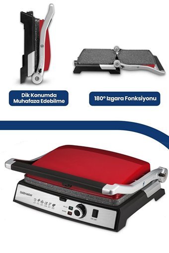 Goldmaster Tostmix 6 Dilim Döküm Çıkarılabilir Plaka 2000 W Izgara Kırmızı Tost Makinesi