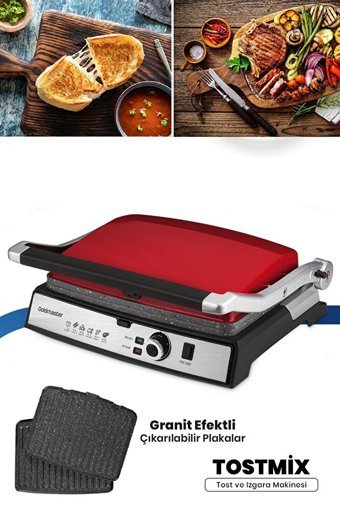 Goldmaster Tostmix 6 Dilim Döküm Çıkarılabilir Plaka 2000 W Izgara Kırmızı Tost Makinesi
