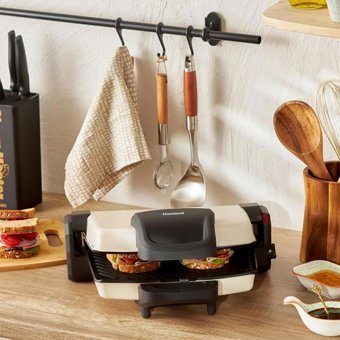 Homend 1337H 4 Dilim Döküm Çıkarılabilir Plaka 1800 W Izgara Bej Tost Makinesi