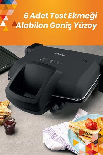 Goldmaster ST7400 6 Dilim Teflon Çıkarılabilir Plaka 1800 W Izgara Siyah Tost Makinesi