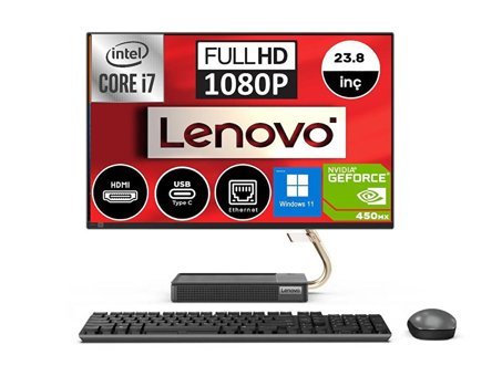 Lenovo IdeaCentre AIO 5 F0G300EETX16 GeForce MX 450 Intel Core i7 11700T 64 GB Ram DDR4 2 TB SSD 23.8 inç Full HD Windows 11 Pro All in One Bilgisayar
