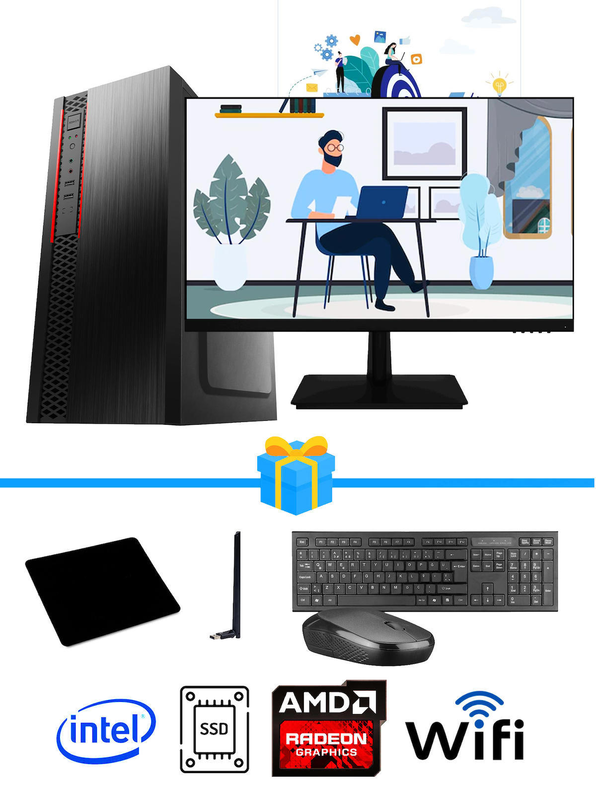 Ramtech Workforce OF310-184 Harici Radeon R5 230 Ekran Kartlı AMD Ryzen 7 i3 10100F 16 GB Ram DDR4 128 GB SSD Mid Tower
 FreeDos Masaüstü Bilgisayar