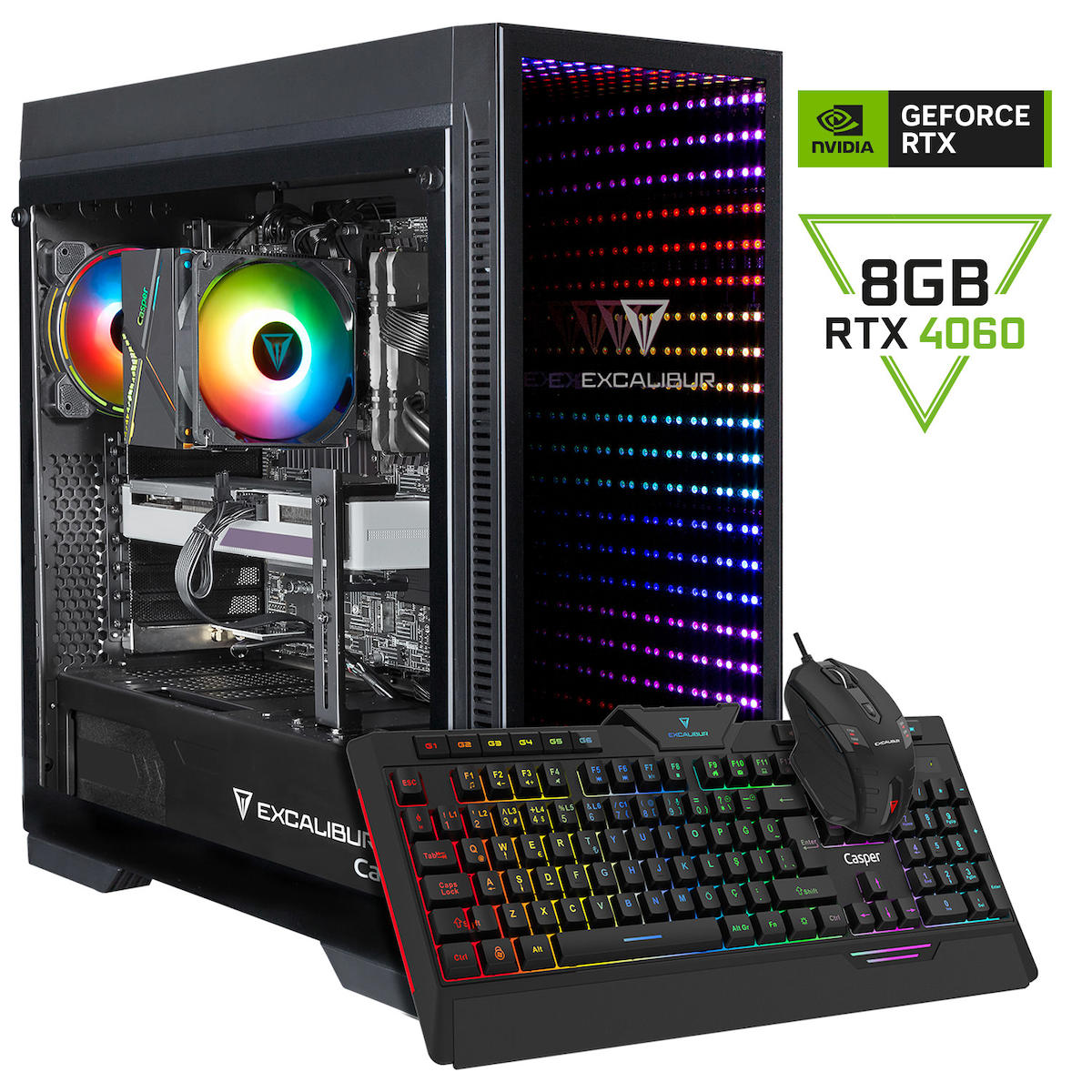 Casper Excalibur E75H.124F-BVB0X-0HD Harici GeForce RTX 4060 Ekran Kartlı AMD Ryzen 5 i5-12400F 16 GB Ram DDR4 500 GB SSD Mid Tower FreeDos Masaüstü Bilgisayar
