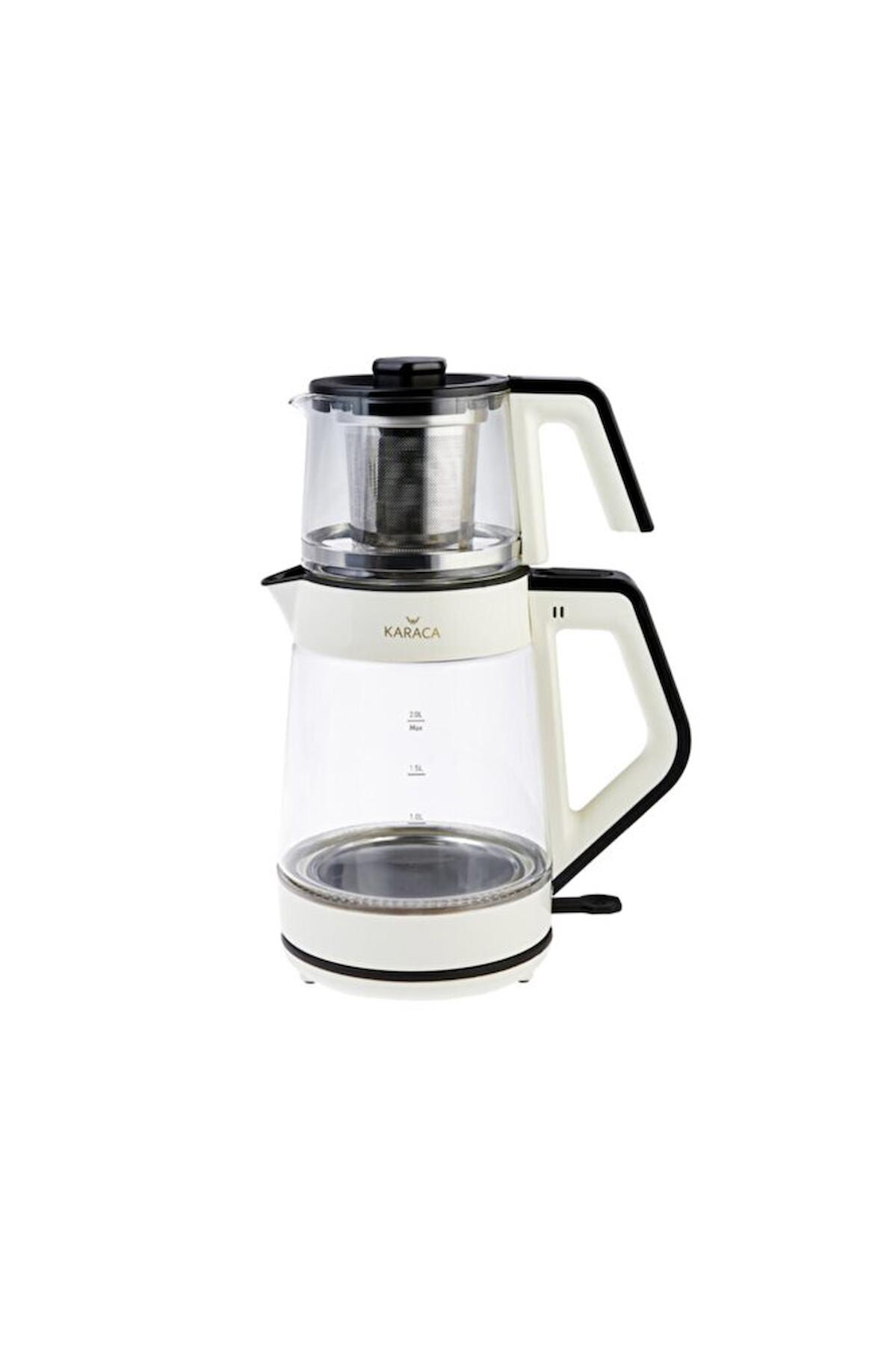 Karaca Otomatik Cam Demlikli 1900 W Cam Krem Çay Makinesi