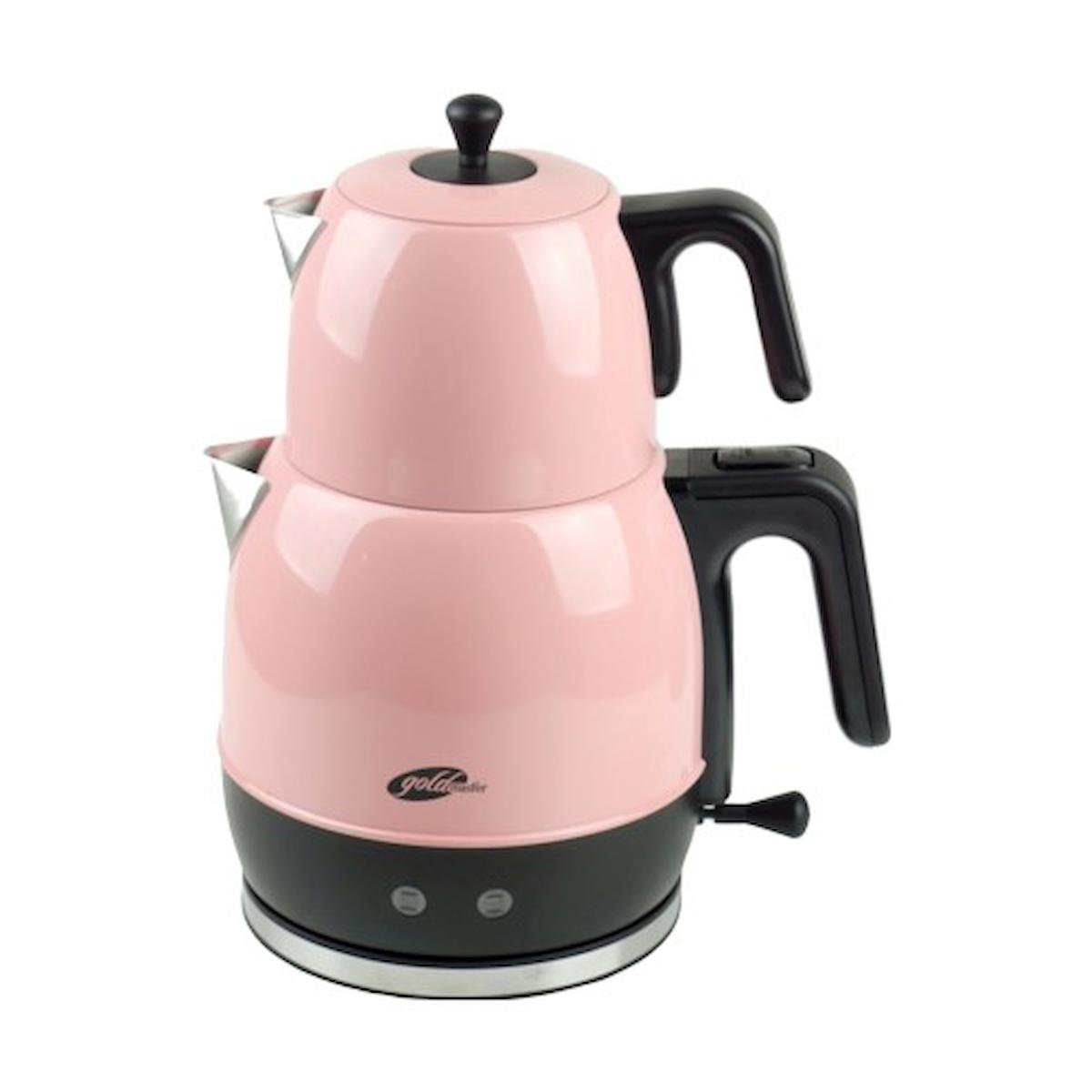 Goldmaster GM 7340P Otomatik Paslanmaz Çelik Demlikli 2200 W Işıklı Paslanmaz Çelik Pembe Çay Makinesi