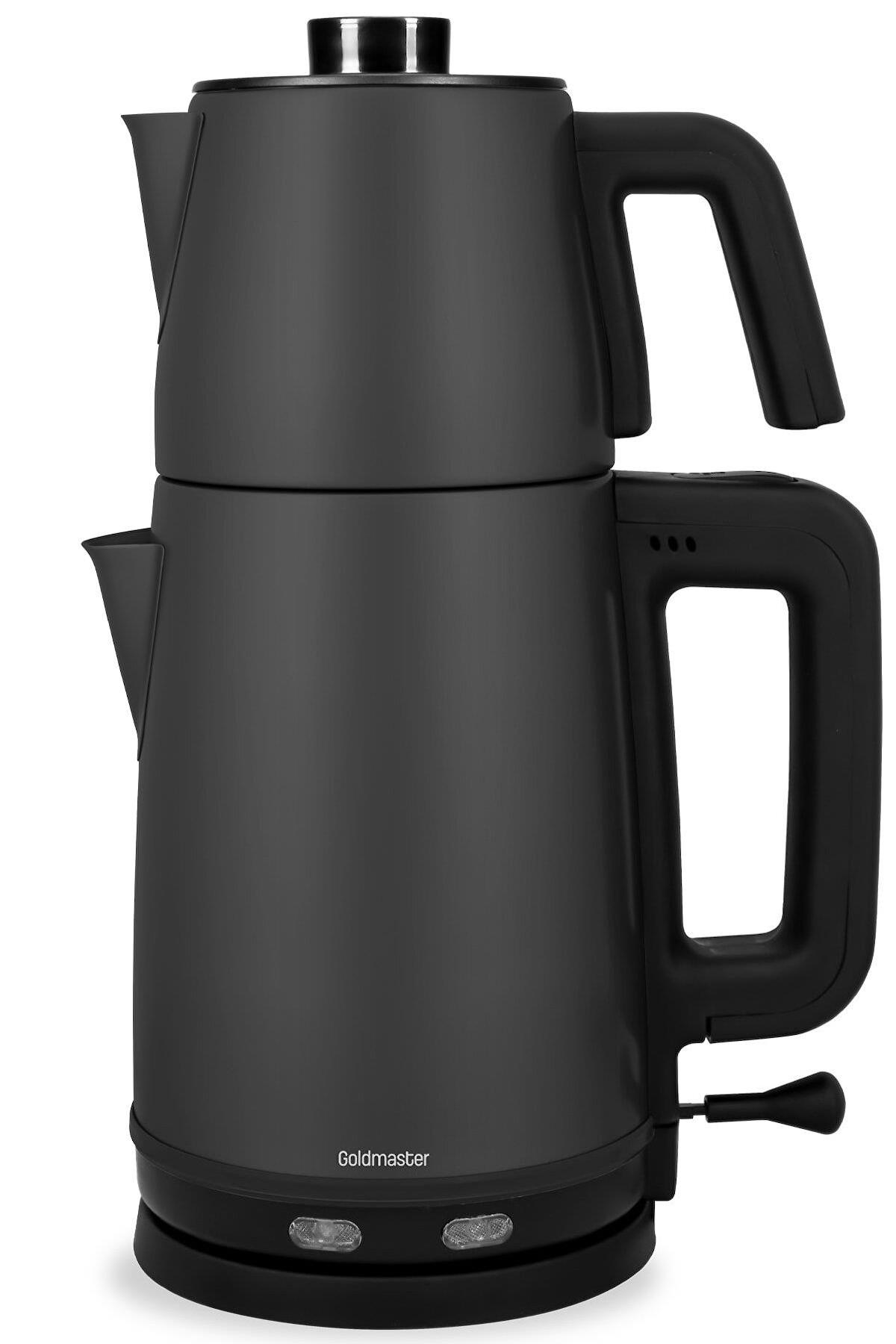 Goldmaster BY 5314AN Otomatik Paslanmaz Çelik Demlikli 2200 W Işıklı Paslanmaz Çelik Antrasit Çay Makinesi