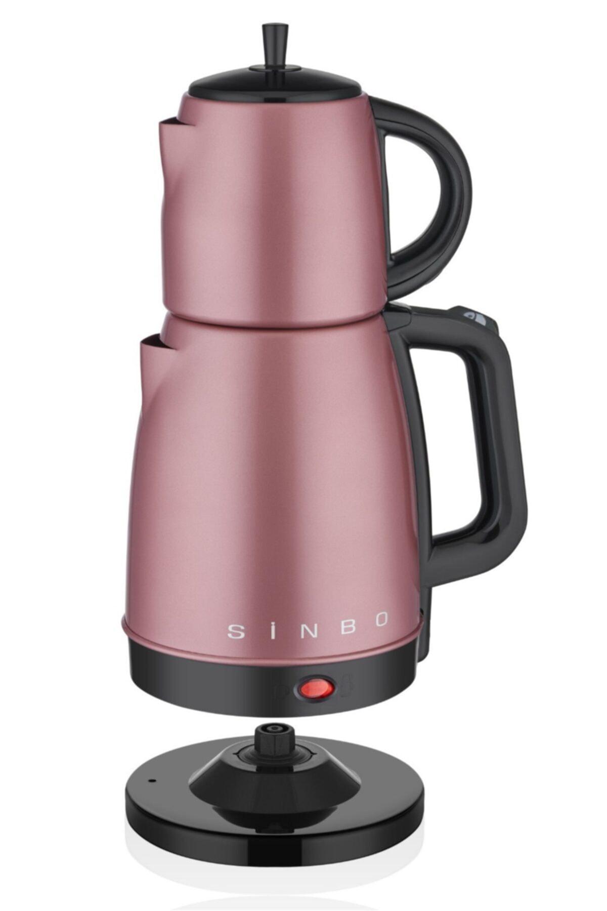 Sinbo Paslanmaz Çelik Demlikli 1000 W Işıklı Paslanmaz Çelik Rose Somon Çay Makinesi