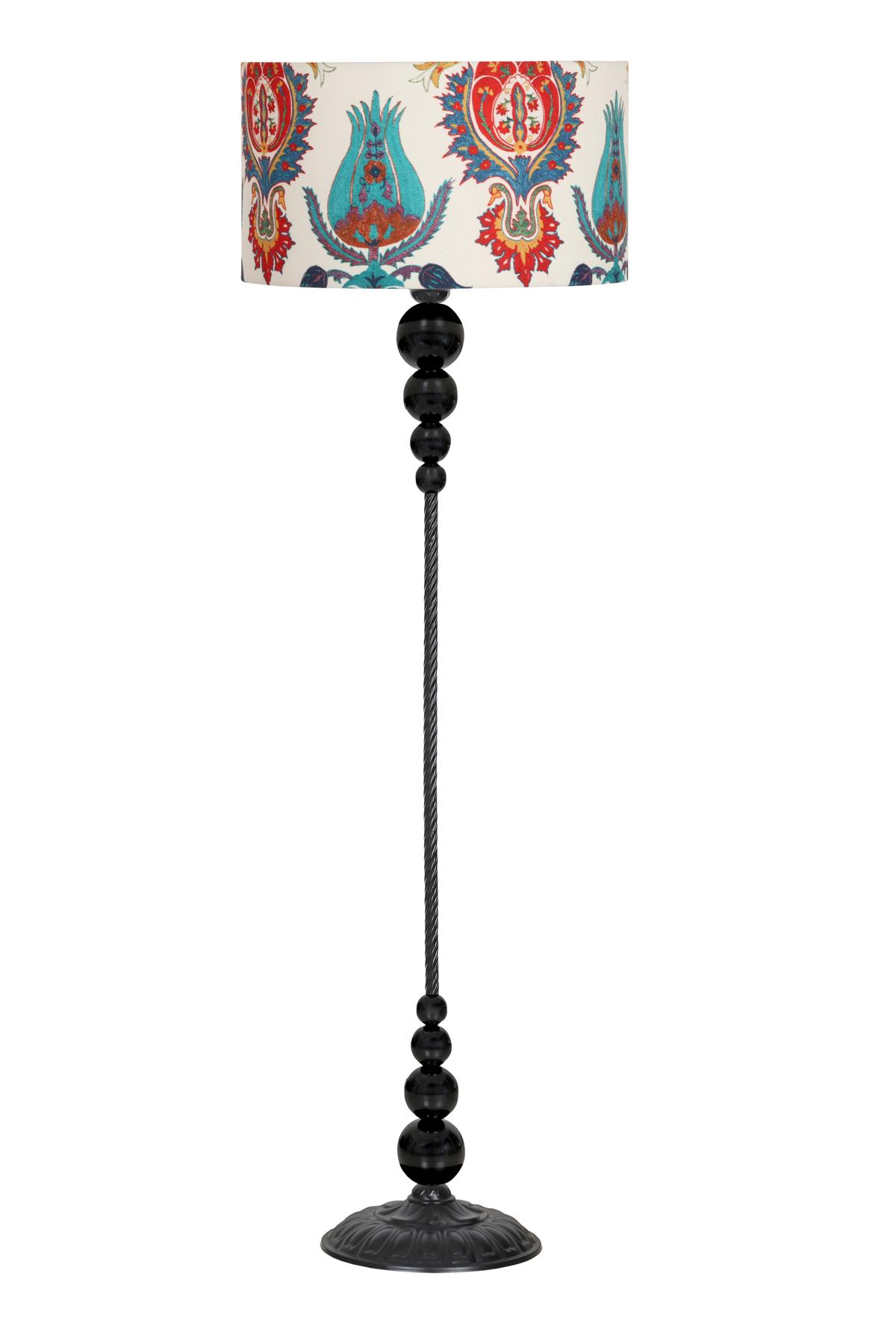Vinner Caracas Modern Tekli Metal Tek Ayaklı Silindir Lambader Lale Desenli