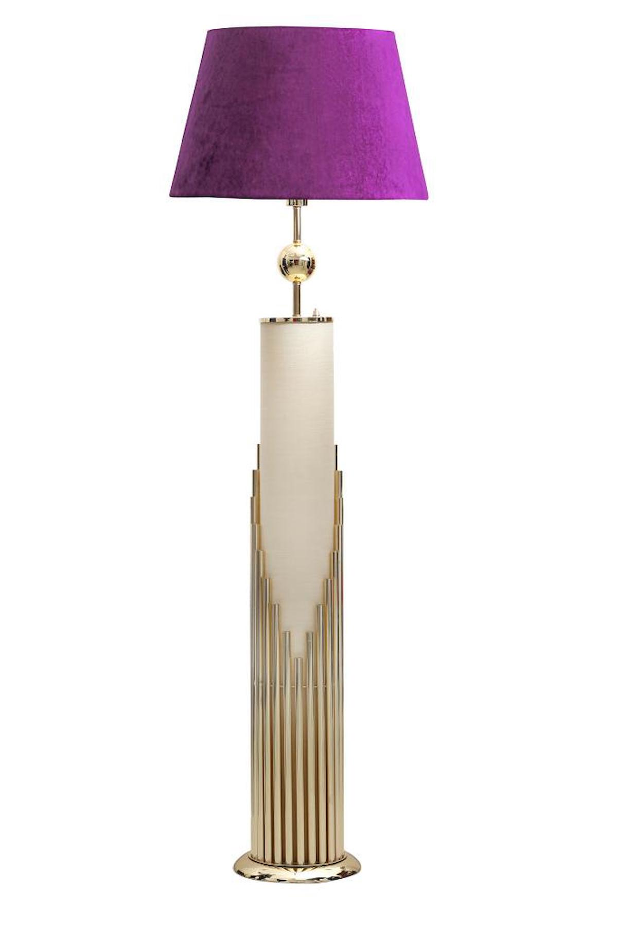 Vinner Doha Modern Tekli Metal Tek Ayaklı Şapka Lambader Mor