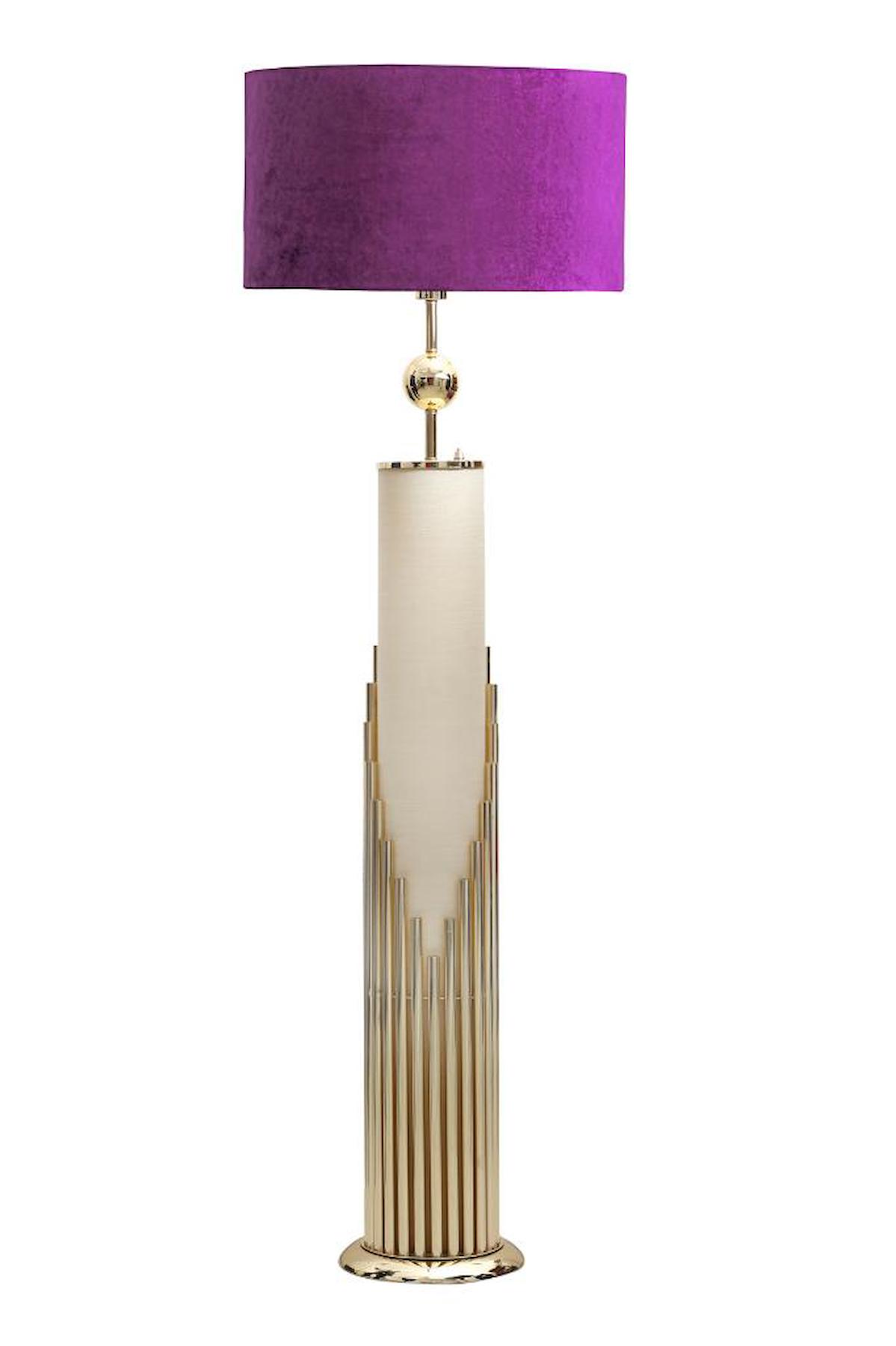 Vinner Doha Modern Tekli Metal Tek Ayaklı Silindir Lambader Mor