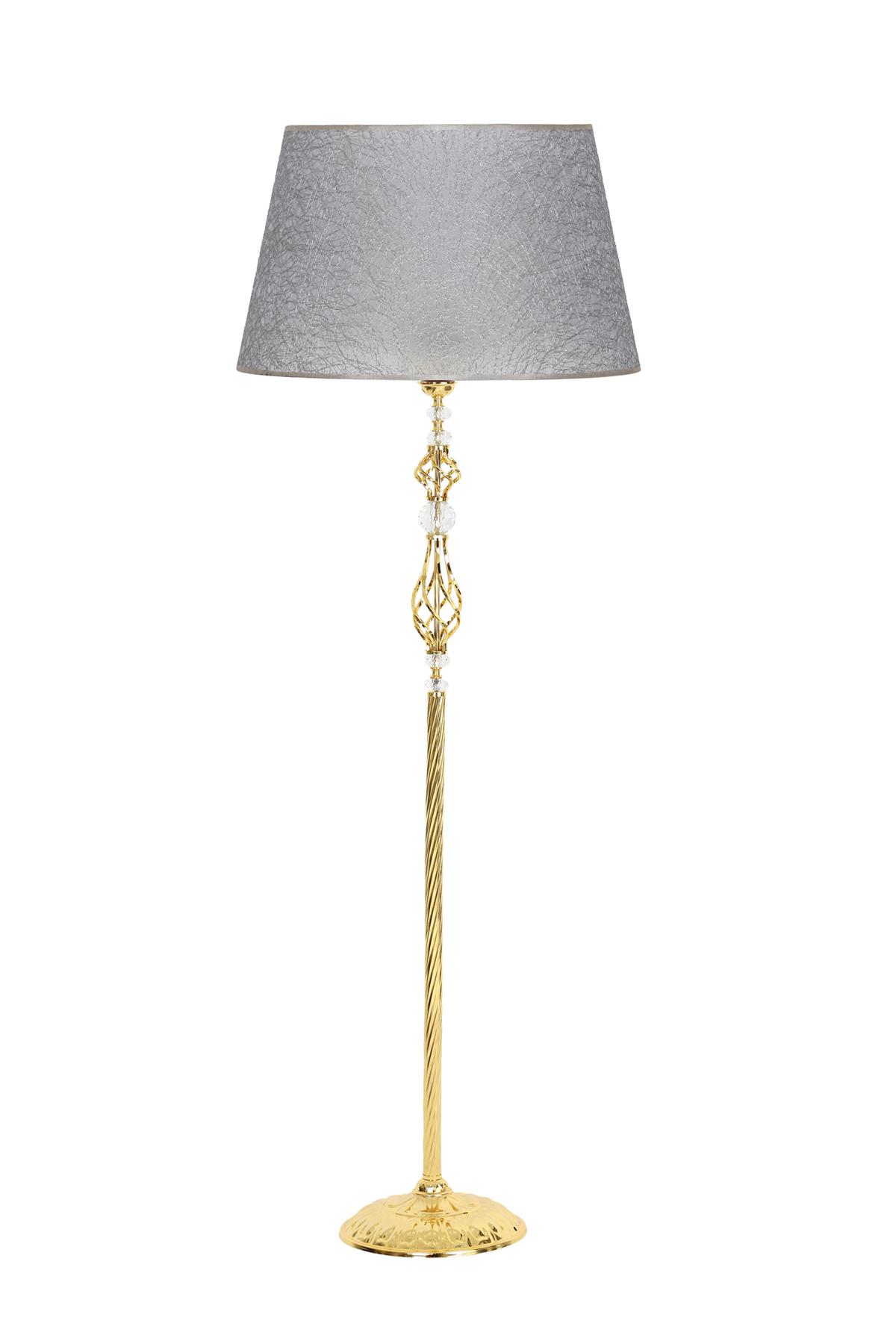 Vinner Helezon Kristal Modern Tekli Metal Tek Ayaklı Şapka Lambader Kırçıllı Gri