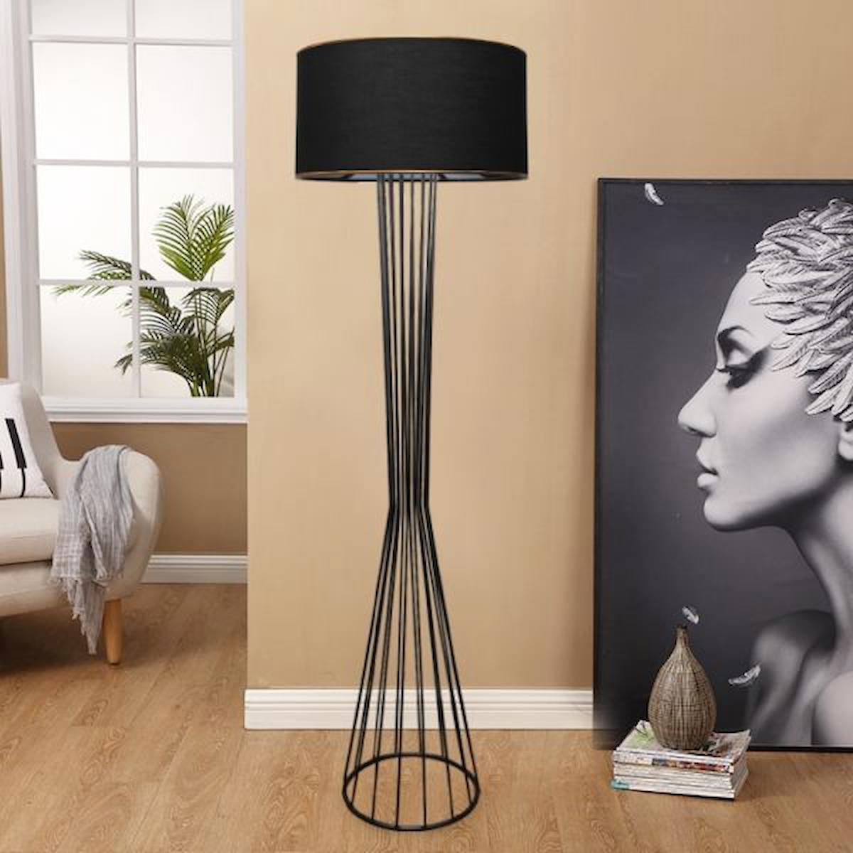HOMİNG Modern Tekli Metal Tek Ayaklı Silindir Lambader Siyah