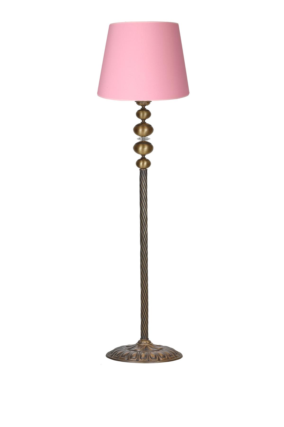 Vinner Burgulu Küre Kristal Eskitme Tekli Metal Tek Ayaklı Şapka Lambader Pembe