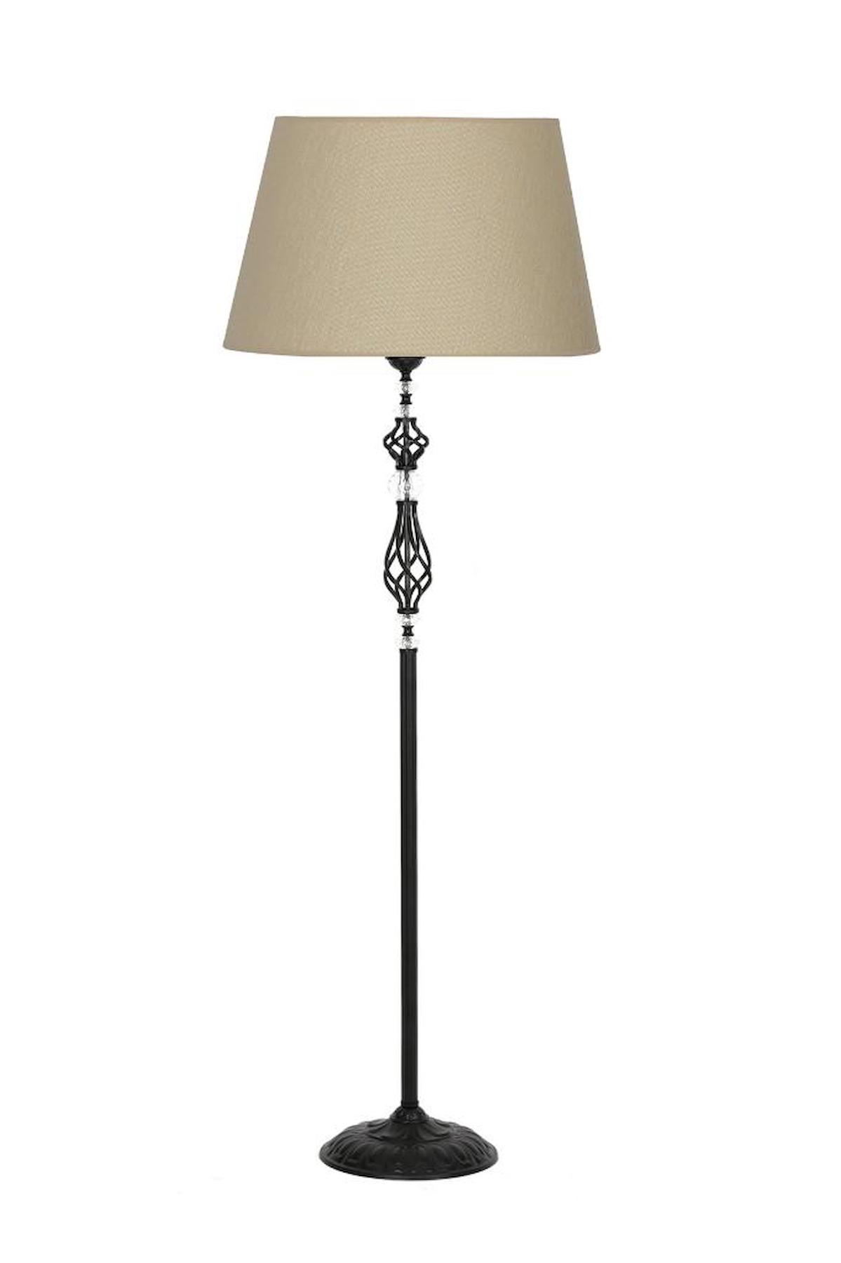 Vinner Helezon Kristal Modern Tekli Metal Tek Ayaklı Şapka Lambader Bej - Hasır
