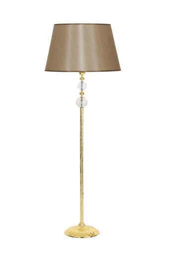 Vinner Gold Kaplama Çift Kristal Küre Detaylı Burgulu Modern Tekli Metal Tek Ayaklı Şapka Lambader Vizon