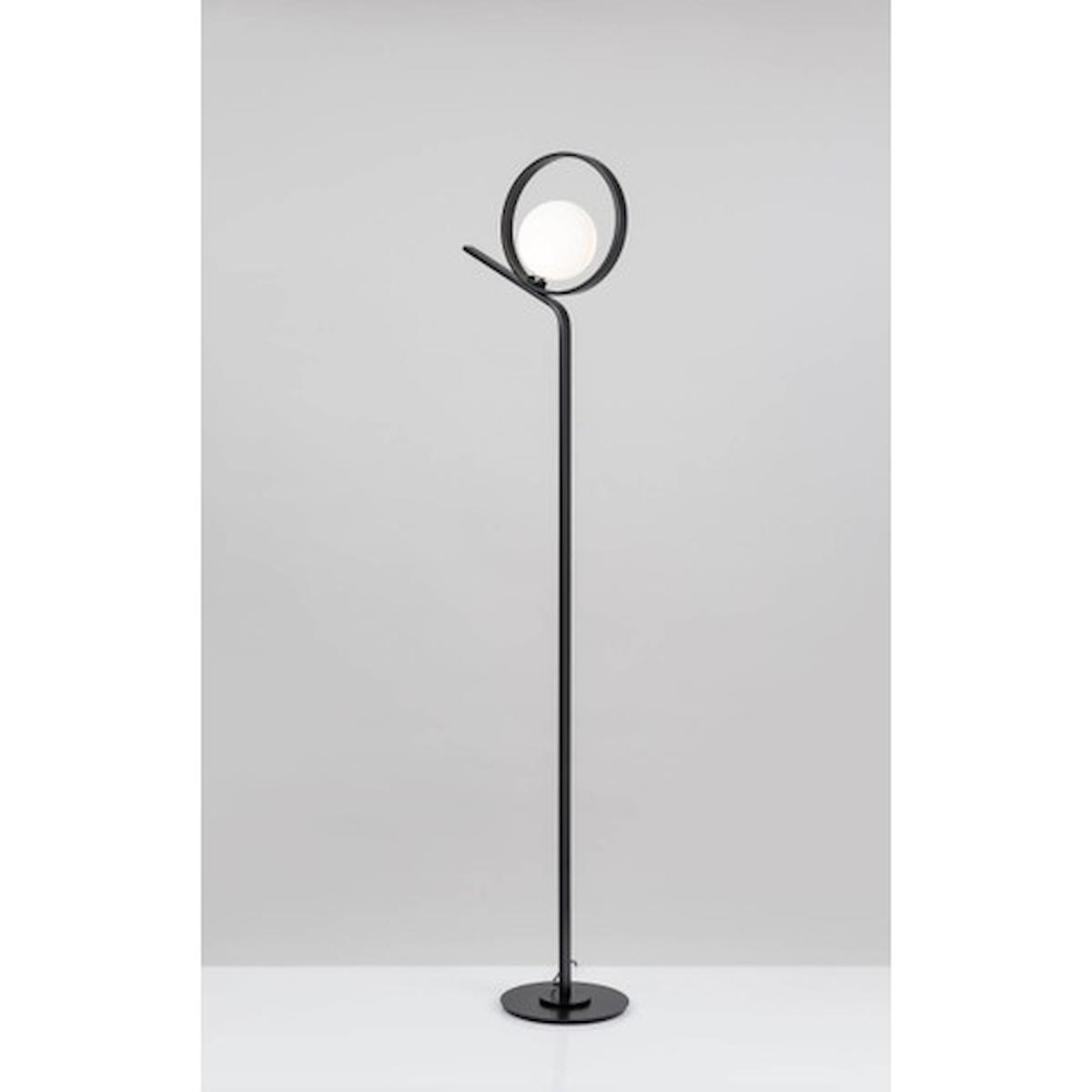 Bahar Aydınlatma Modern Tekli Metal Tek Ayaklı Yuvarlak Lambader Siyah