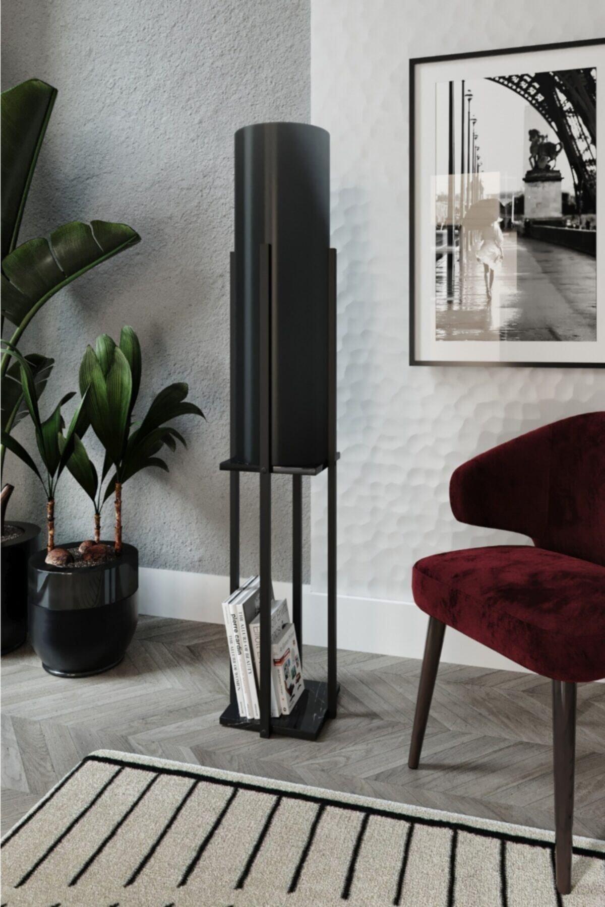 CasaNovi Retro Tekli Metal Tek Ayaklı Silindir Lambader Siyah