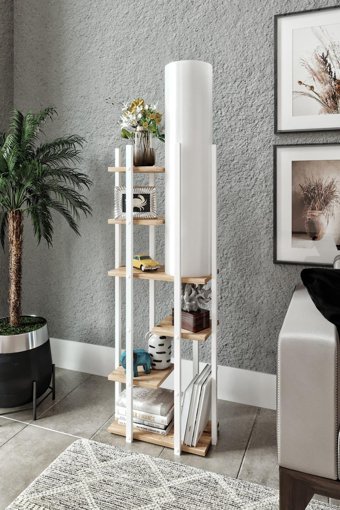 CasaNovi Modern Tekli Metal Tek Ayaklı Silindir Lambader Beyaz