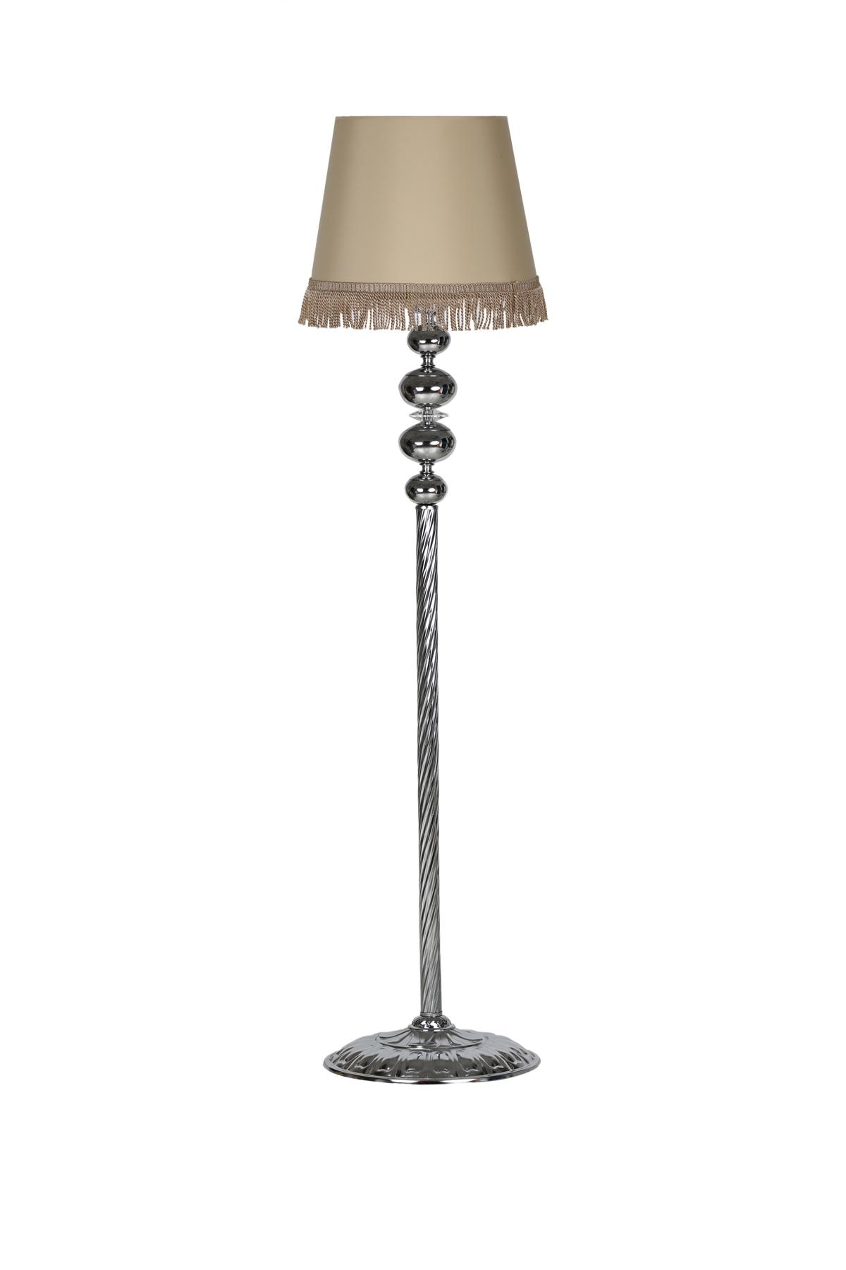 Vinner Krom Burgulu 4'lü Küre Kristal Modern Tekli Metal Tek Ayaklı Şapka Lambader Sütlü Kahverengi