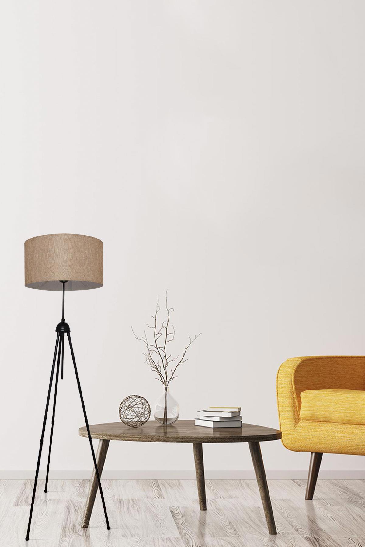 D-Light Modern Tekli Metal Tek Ayaklı Silindir Lambader Kahverengi