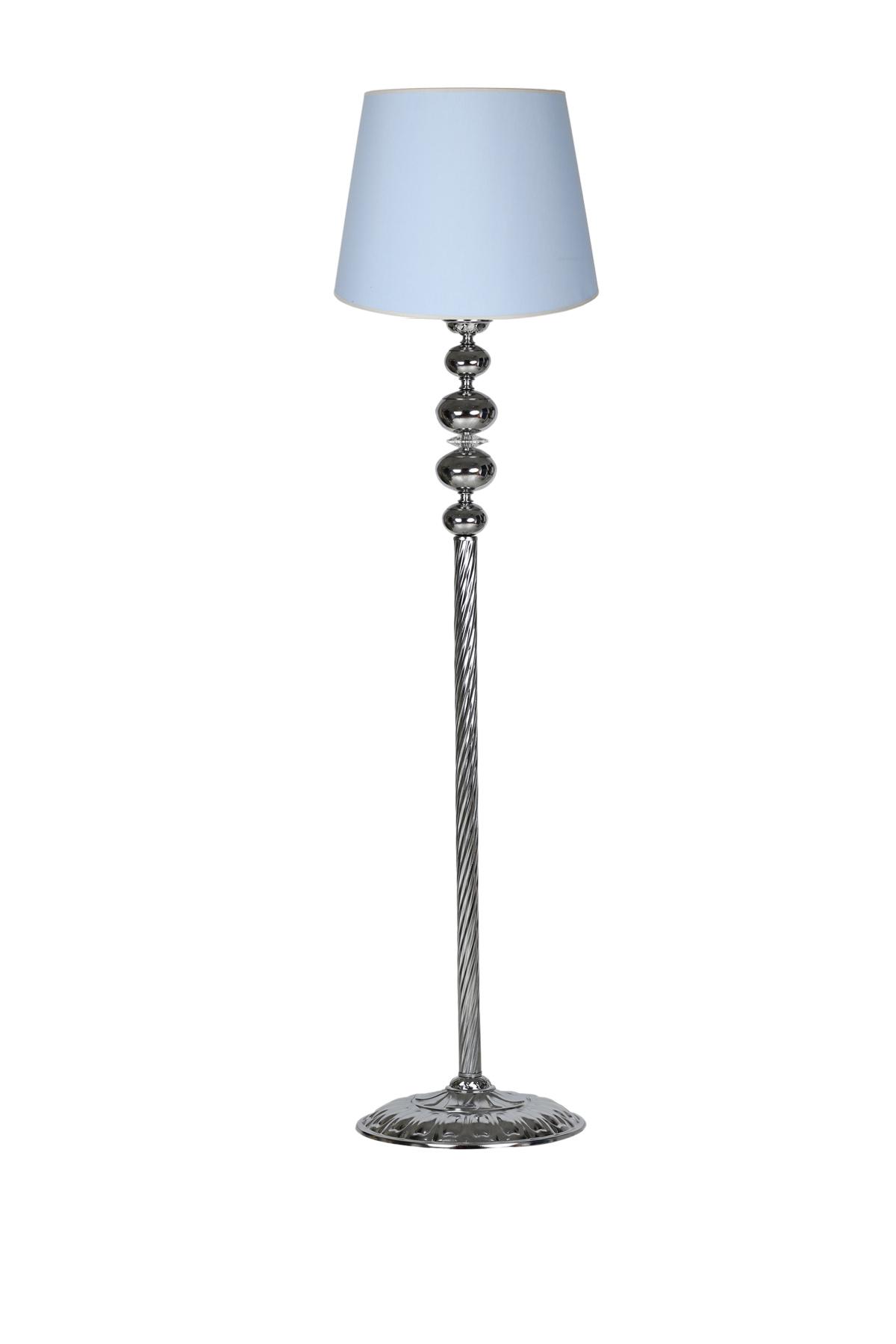 Vinner Krom Burgulu 4'lü Küre Kristal Modern Tekli Metal Tek Ayaklı Şapka Lambader Buz Mavi
