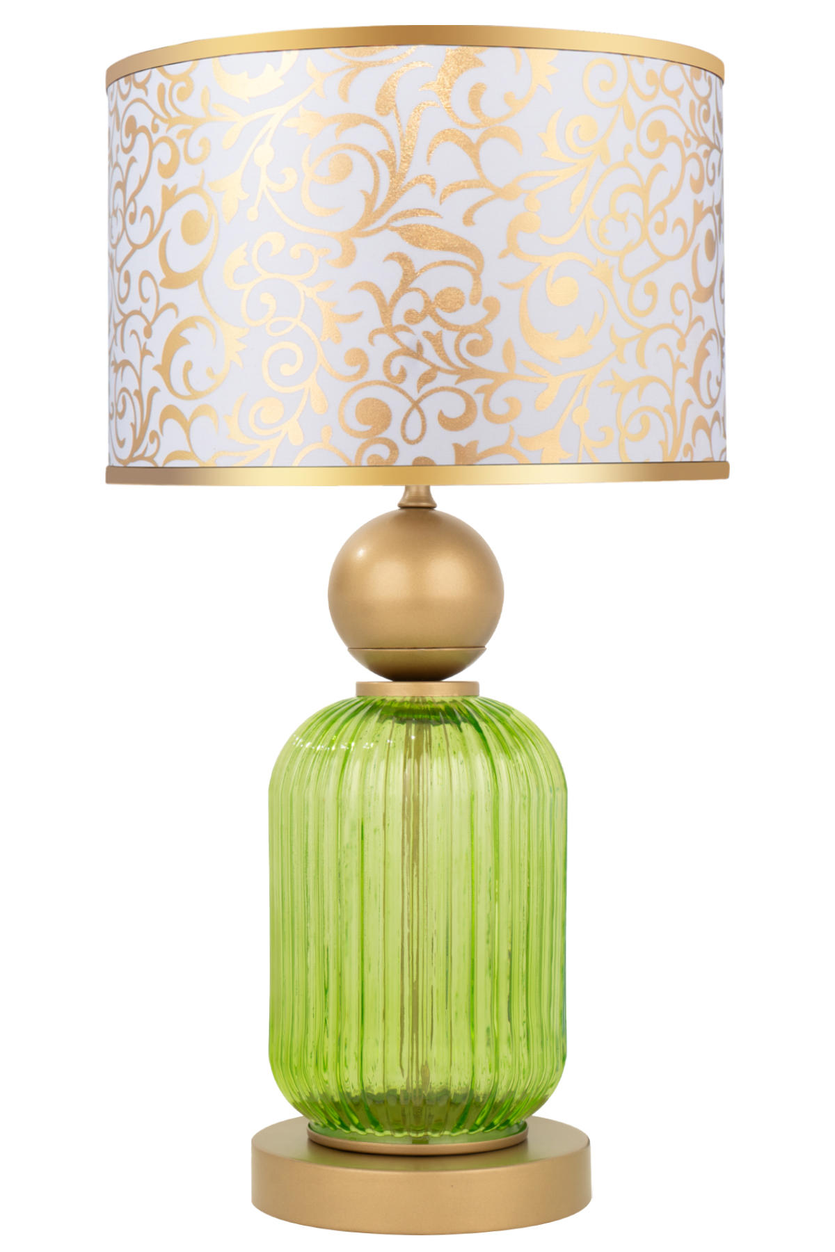 Minimal E-Ticaret Lotus Forest Green Tekli Metal Tek Ayaklı Abajur Gold - Beyaz