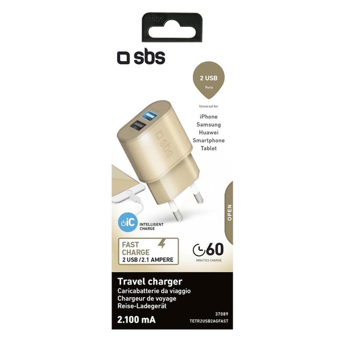 Sbs 37089 TETR2USB2AGFAST Universal USB Kablolu 2.1 Amper Hızlı Şarj Aleti Gold