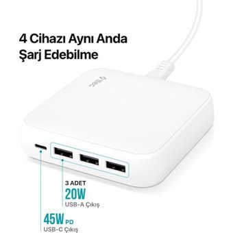Ttec Universal USB Kablolu 65 W Hızlı Şarj Aleti Beyaz
