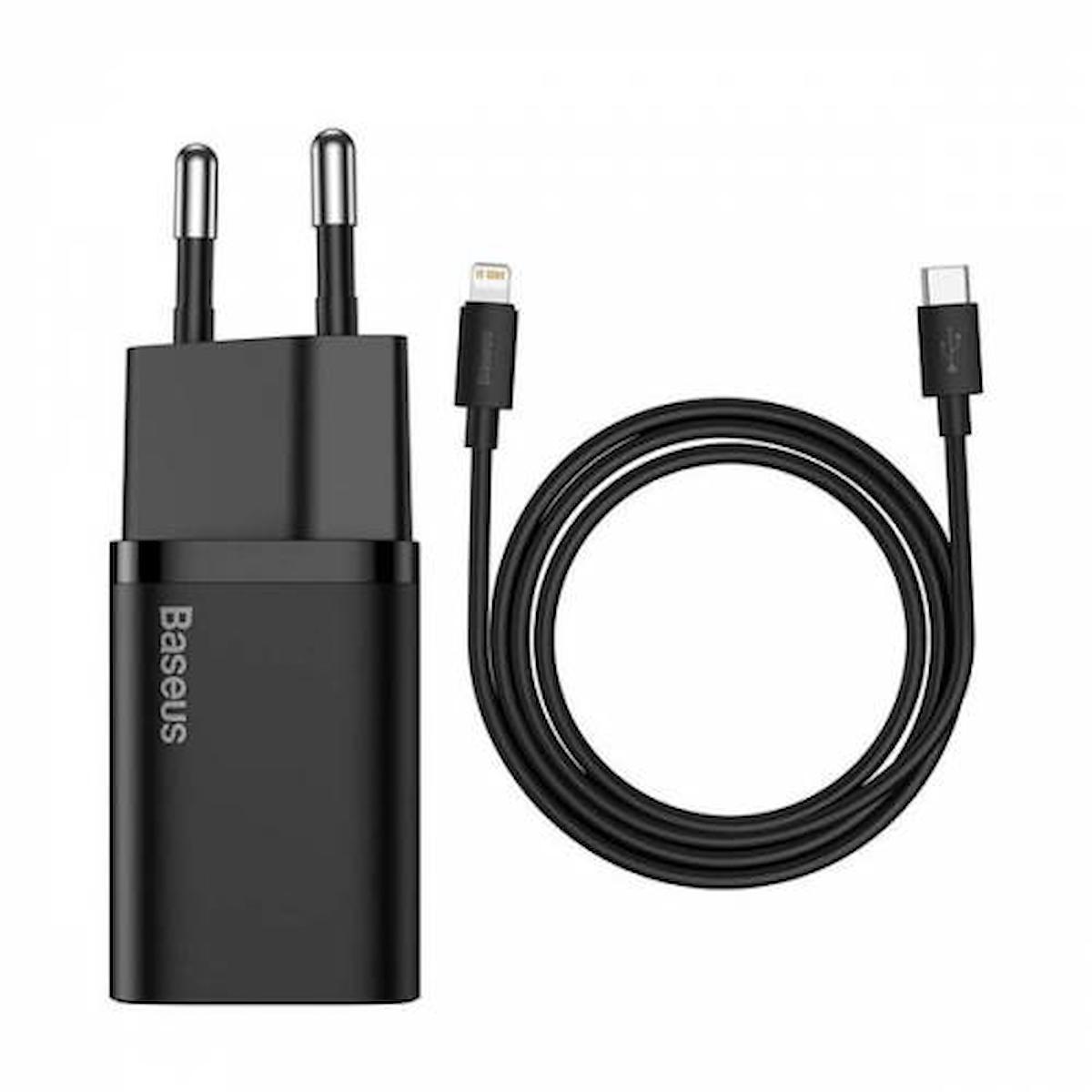 Baseus iPhone Lightning - Type-C Kablolu 20 W Hızlı Şarj Aleti Siyah
