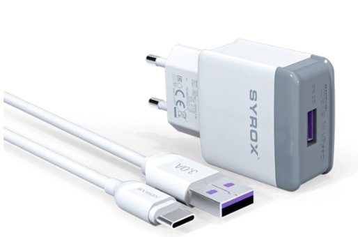 Syrox Universal Type-C Kablolu 3 Amper Hızlı Şarj Aleti Beyaz
