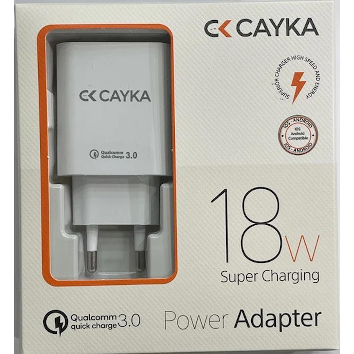 Cayka Universal USB Kablolu 18 W 3 Amper Hızlı Şarj Aleti Beyaz