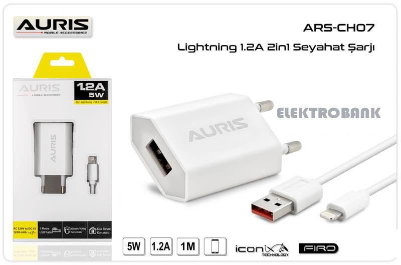 Auris ARS-CH07 iPhone Lightning Kablolu Hızlı Şarj Aleti Beyaz