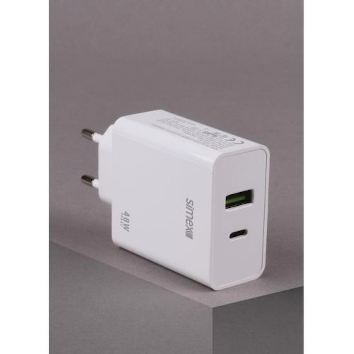 Simex SPS-07 Universal Universal Kablolu 48 W Hızlı Şarj Aleti Beyaz