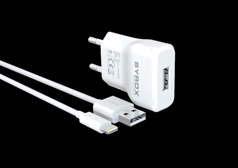 Syrox EU-41 iPhone Lightning Kablolu 5 W 1 Amper Hızlı Şarj Aleti Beyaz