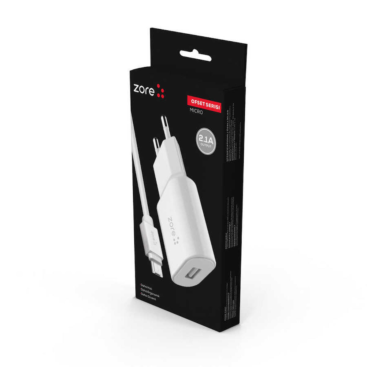 Zore ZCS-01 Universal Micro USB Kablolu 2.1 Amper Hızlı Şarj Aleti Beyaz