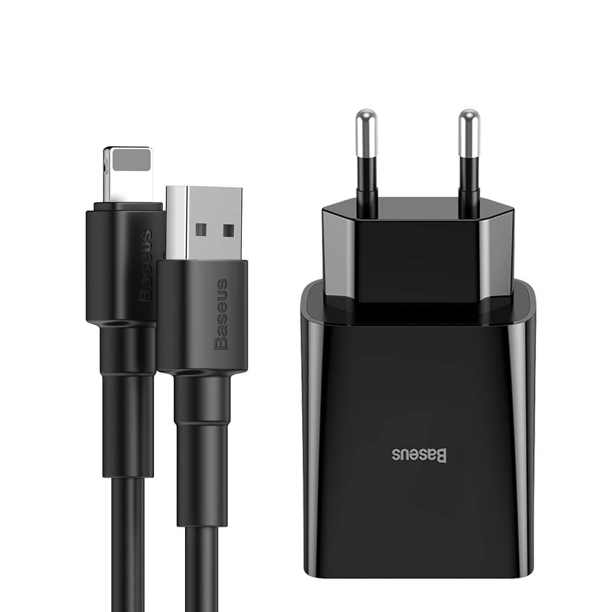 Baseus Speed Mini Dual iPhone Lightning Kablolu 10.5 W 2.4 Amper Hızlı Şarj Aleti Siyah