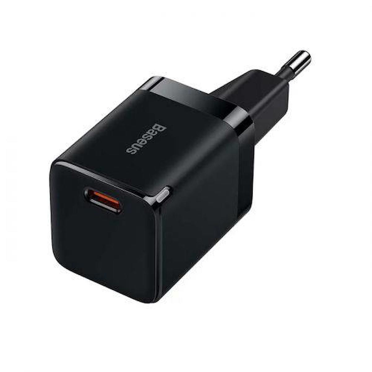 Baseus GaN3 Minimal Universal Type-C Kablolu 30 W Hızlı Şarj Aleti Siyah