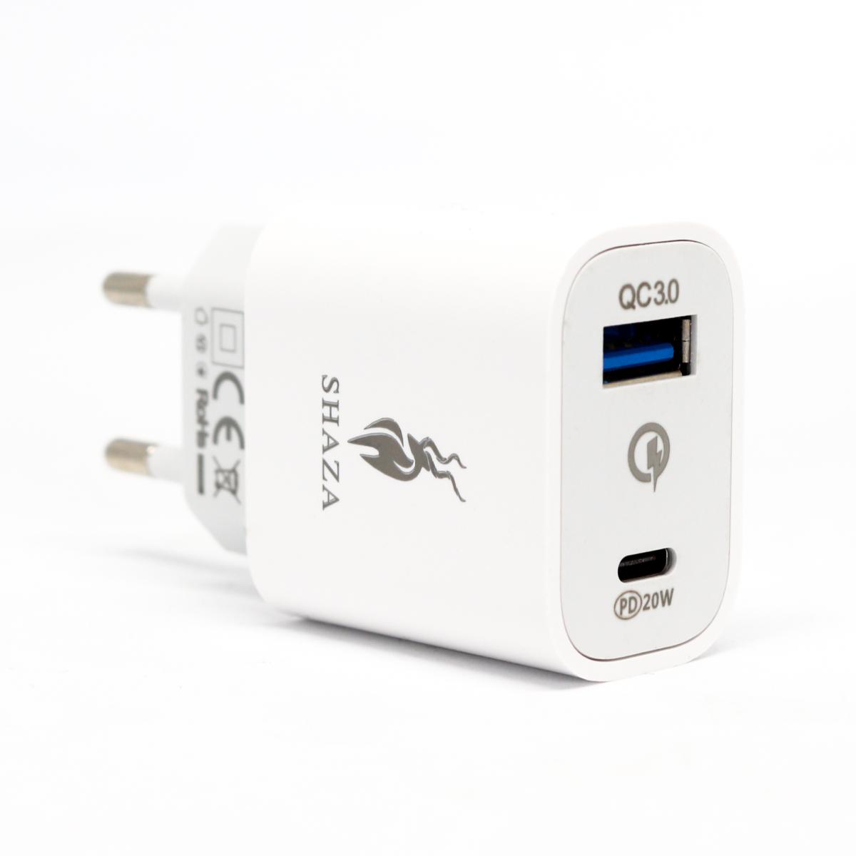 Shaza SZ-102 Universal Type-C Kablolu 20 W Hızlı Şarj Aleti Beyaz