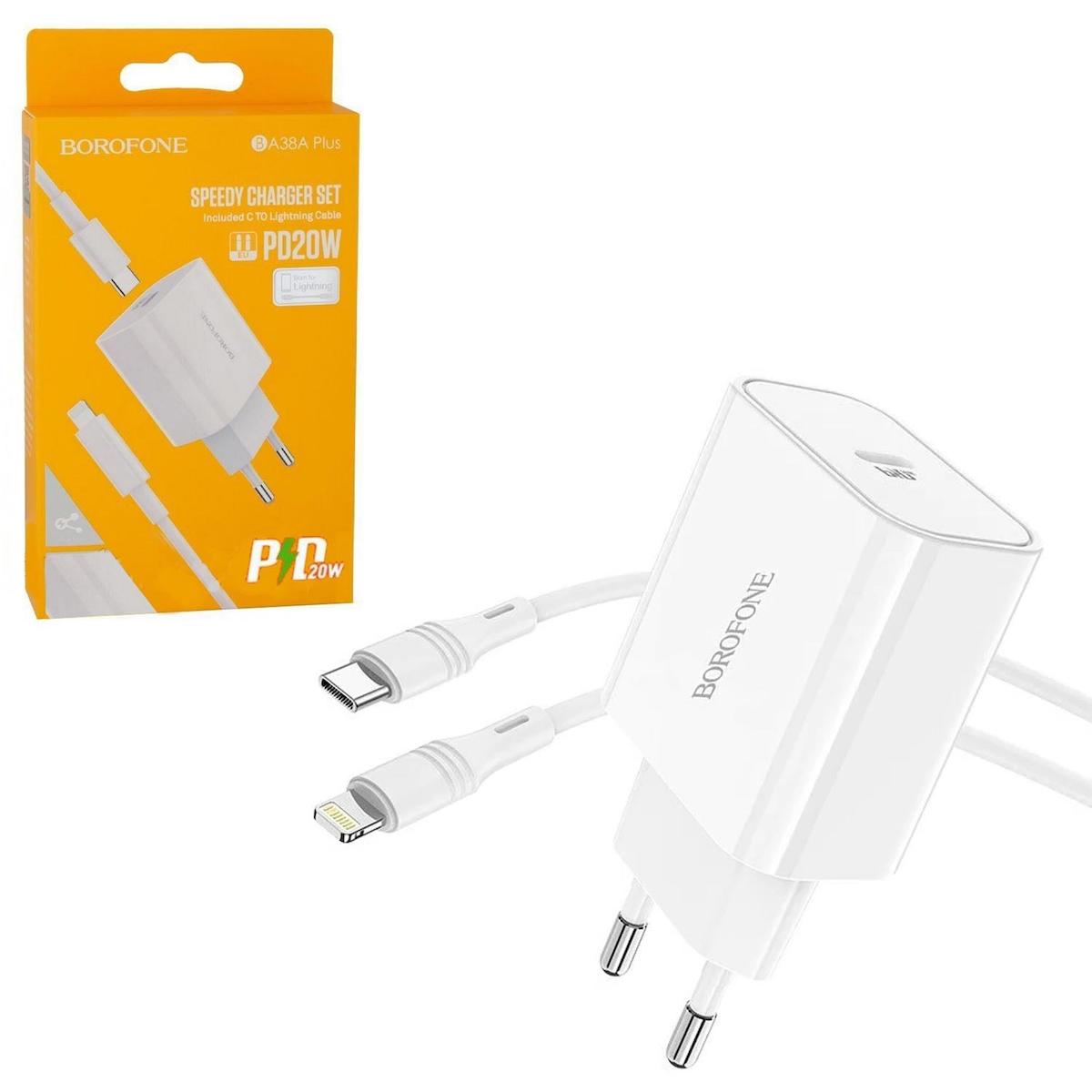 Borofone BA-38A iPhone Type-C Kablolu 20 W Hızlı Şarj Aleti Beyaz