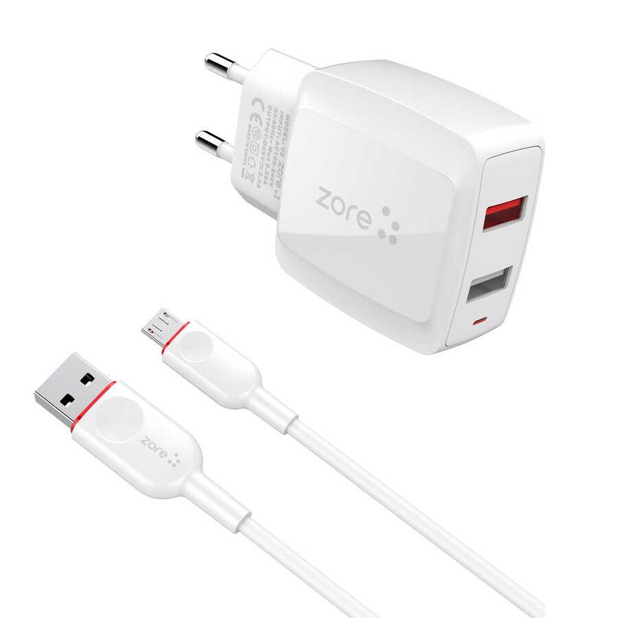 Zore V2 Universal Micro USB Kablolu Hızlı Şarj Aleti Beyaz