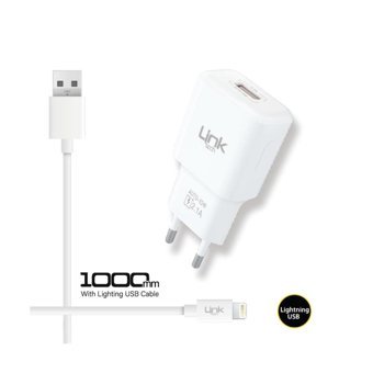 Linktech iPhone Lightning Kablolu 2.1 Amper Hızlı Şarj Aleti Beyaz